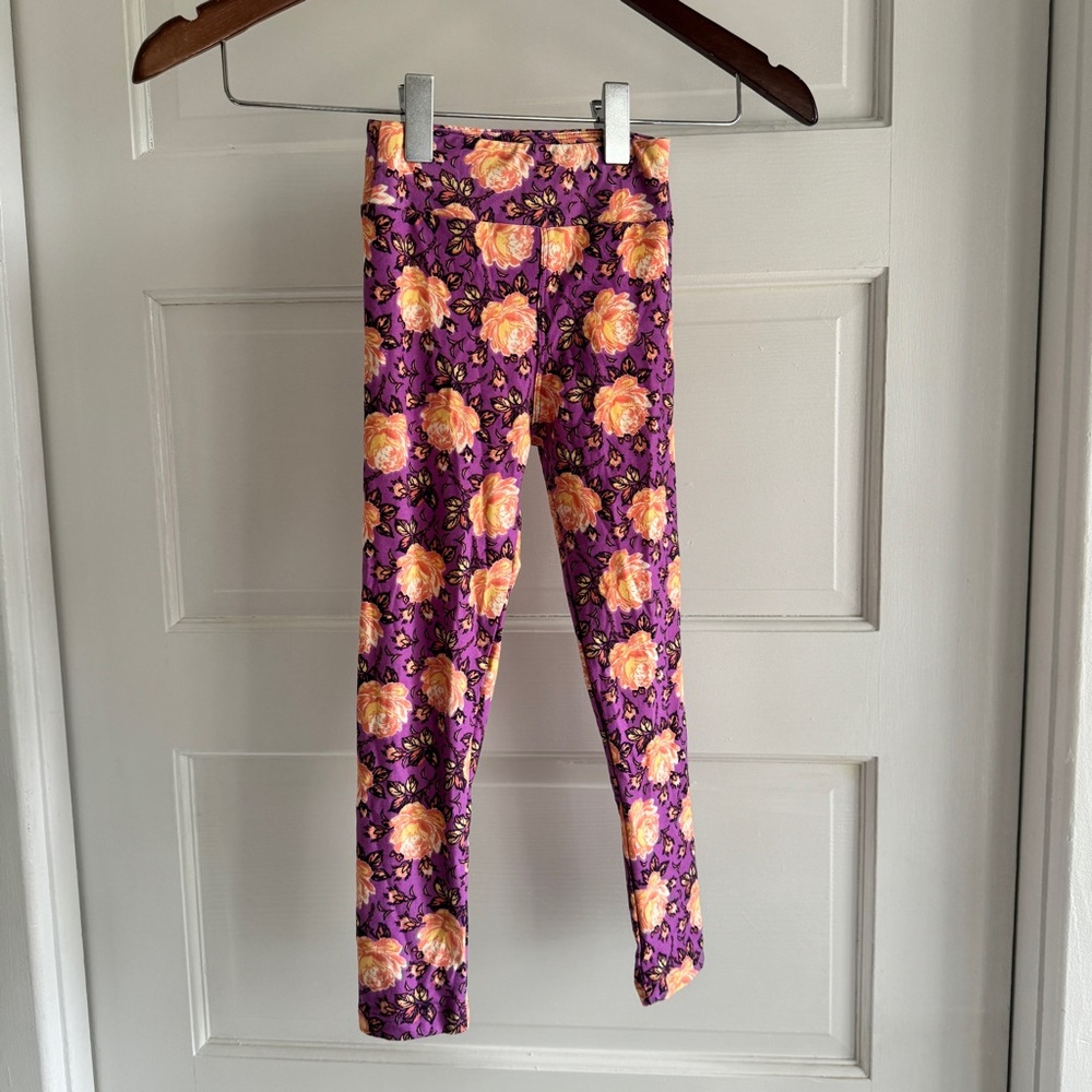 LuLaRoe Girls Sz S/M Leggings Purple Floral Print